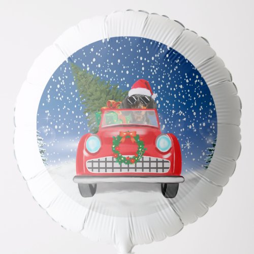 Dachshund Dog Driving Car In Snow Christmas Balloon