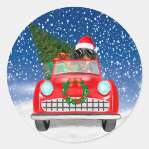 Dachshund Dog Driving Car In Snow Christmas Classic Round Sticker