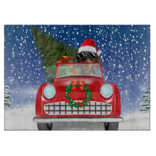 Dachshund Dog Driving Car In Snow Christmas Cutting Board