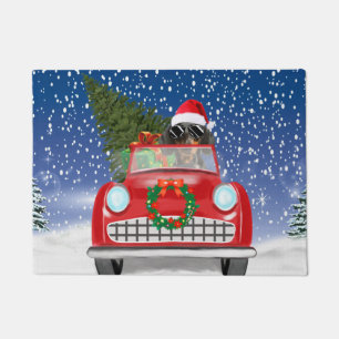 Dachshund Dog Driving Car In Snow Christmas Doormat