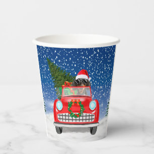 Dachshund Dog Driving Car In Snow Christmas  Paper Cups