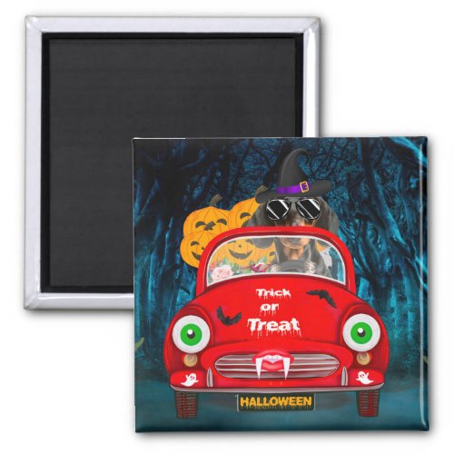 Dachshund Dog Driving Car Scary Halloween Magnet