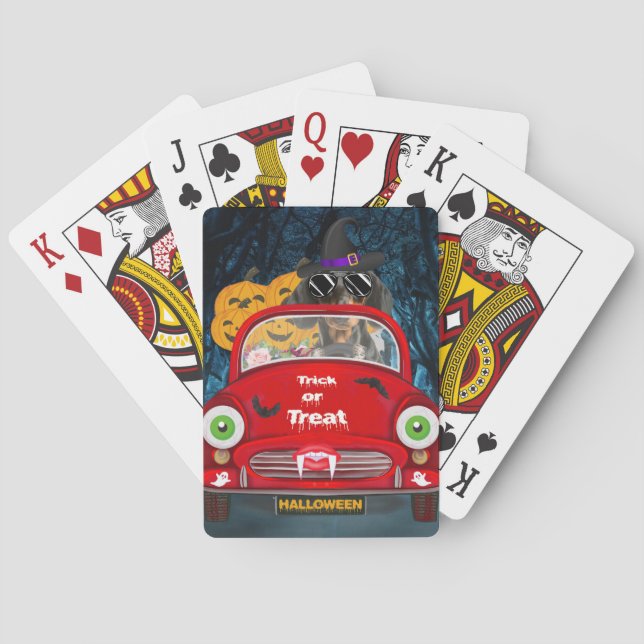 Dachshund Dog Driving Car Scary Halloween Poker Cards (Back)
