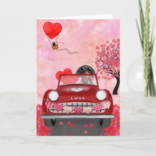 Dachshund Dog Driving Car with Hearts Valentines  Card