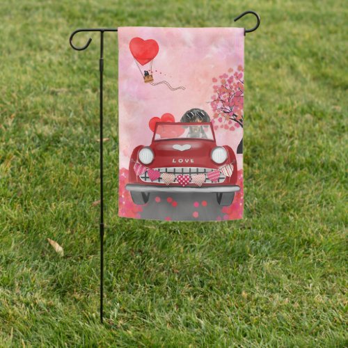 Dachshund Dog Driving Car with Hearts Valentines  Garden Flag