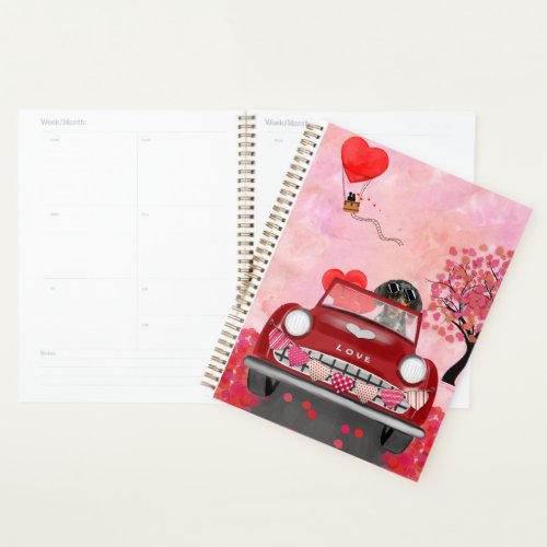 Dachshund Dog Driving Car with Hearts Valentines  Planner