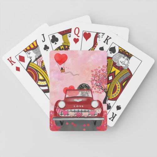 Dachshund Dog Driving Car with Hearts Valentines  Playing Cards