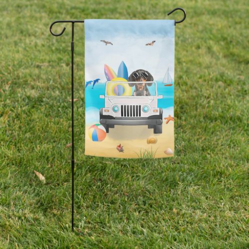 Dachshund Dog Driving on Beach Garden Flag