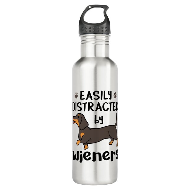 Dachshund Dog Easily Distracted by Wieners Stainless Steel Water Bottle (Front)