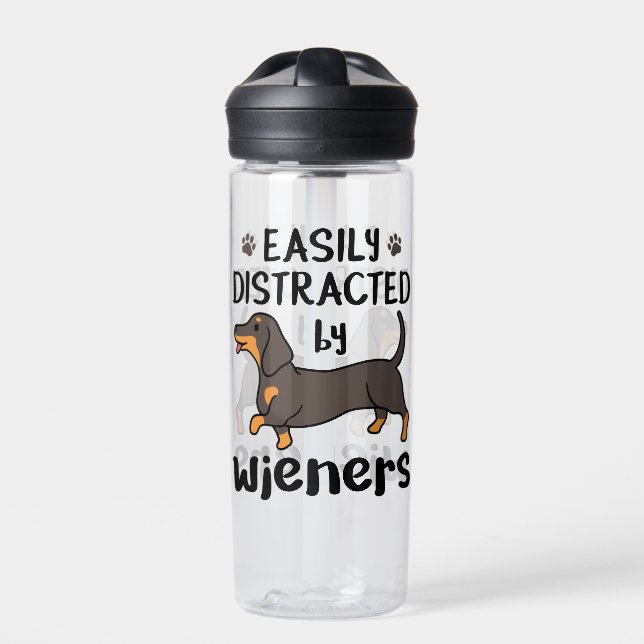 Dachshund Dog Easily Distracted by Wieners Water Bottle (Front)