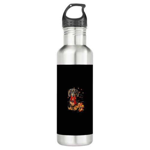 Dachshund Dog Fall Scarf Dogs Autumn Leaves Dog Lo Stainless Steel Water Bottle