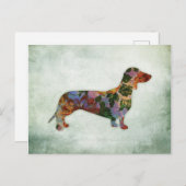 Dachshund Dog Floral On Green Postcard (Front/Back)
