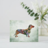 Dachshund Dog Floral On Green Postcard (Standing Front)
