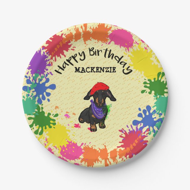 Dachshund Dog Fun Paint Art Birthday Party     Paper Plates (Front)