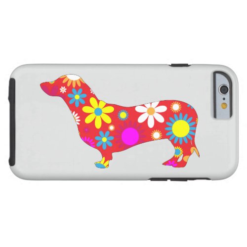 Dachshund dog funky floral retro flowers colorful tough iPhone 6 case
