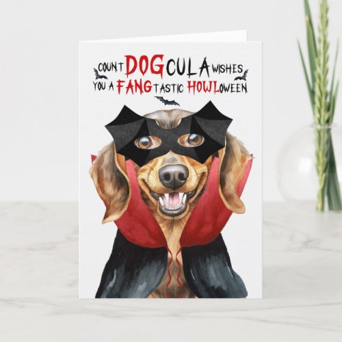 Dachshund Dog Funny Count DOGcula Halloween Holiday Card