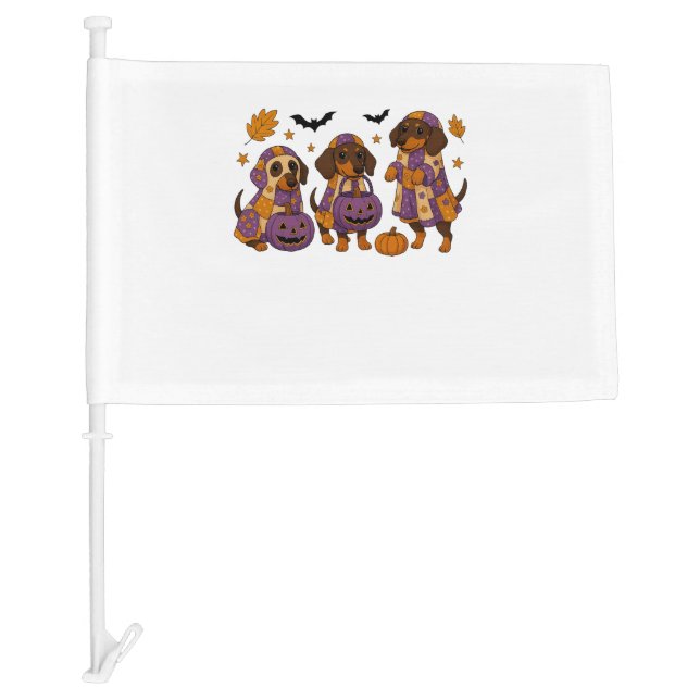 Dachshund Dog Ghost Halloween Car Flag (Front)