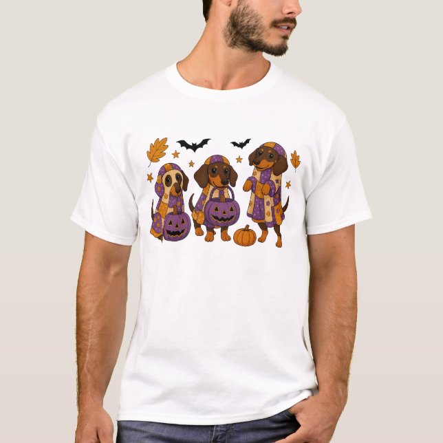 Dachshund Dog Ghost Halloween T-Shirt (Front)