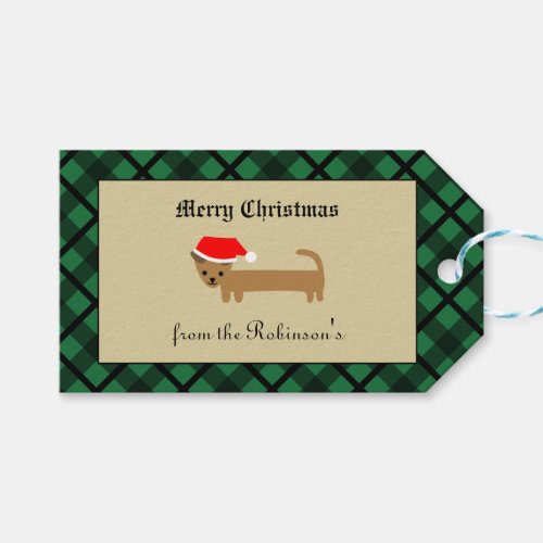 Dachshund Dog Green Plaid Funny Merry Christmas  Gift Tags