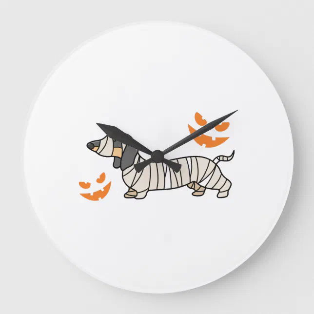 Dachshund Dog Halloween Candy Corn Full Moon Large Clock | Zazzle