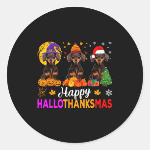 Dachshund Dog Halloween Christmas Hallothanksmas F Classic Round Sticker