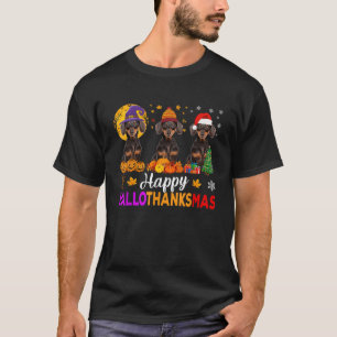 Dachshund Dog Halloween Christmas Hallothanksmas f T-Shirt