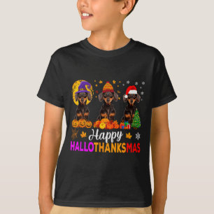 Dachshund Dog Halloween Christmas Hallothanksmas F T-Shirt