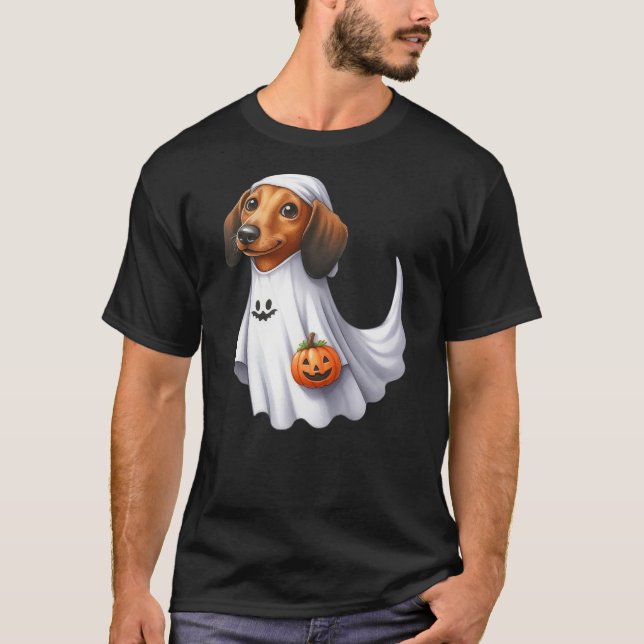 Dachshund Dog Halloween Costume Party Ghost Weiner T-Shirt (Front)