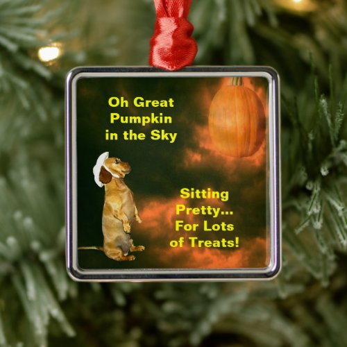 Dachshund Dog Halloween Pumpin Eerie Metal Ornament