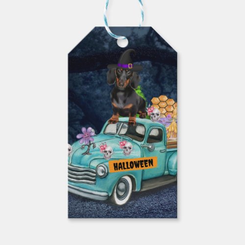 Dachshund Dog Halloween Truck Scary Night Gift Tags