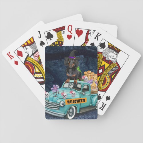 Dachshund Dog Halloween Truck Scary Night Playing Cards
