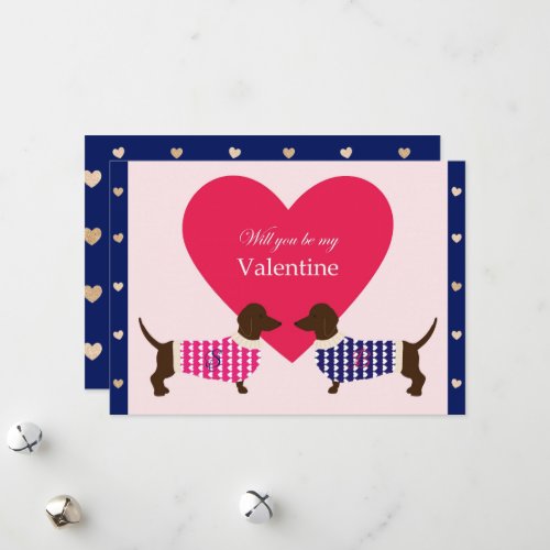 Dachshund Dog Heart Monogram Initial Fun Cute Flat Holiday Card