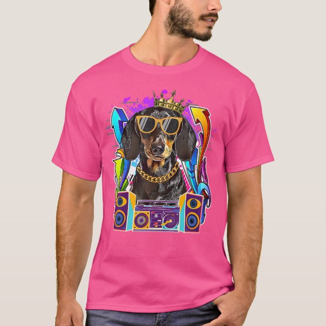 Dachshund Dog Hip Hop 90S Rap Music T-Shirt (Front)