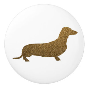 Dachshund Dog Icon (To Right)   Faux Gold Glitter Ceramic Knob