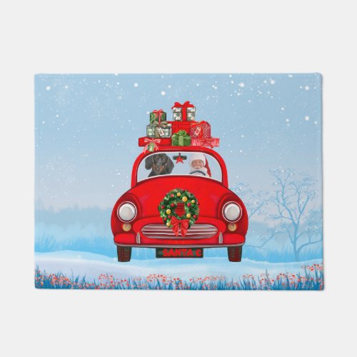 Dachshund Dog In Car With Santa Claus Doormat