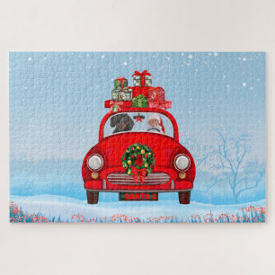 Dachshund Dog In Car With Santa Claus Jigsaw Puzzle