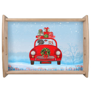 Dachshund Dog In Car With Santa Claus  Serving Tray