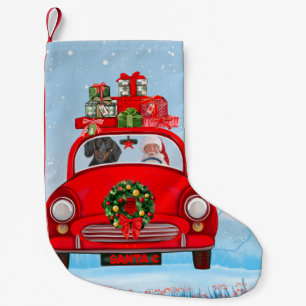 Dachshund Dog In Car With Santa Claus  Small Christmas Stocking