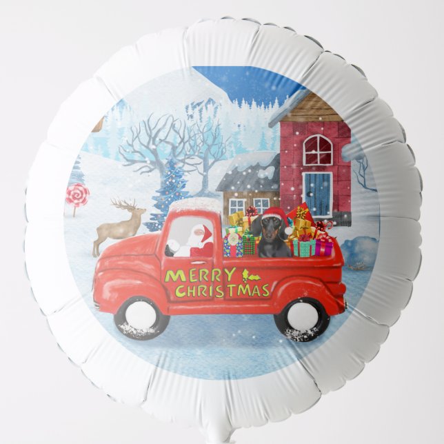 Dachshund Dog in Christmas Delivery Truck Snow  Balloon (Front)