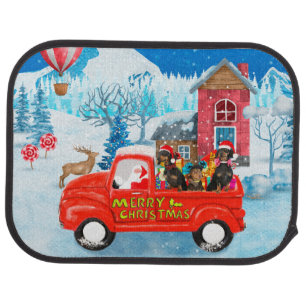 Dachshund Dog in Christmas Delivery Truck Snow Car Floor Mat