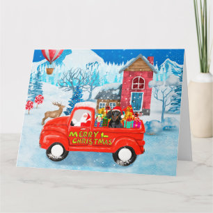 Dachshund Dog in Christmas Delivery Truck Snow Card