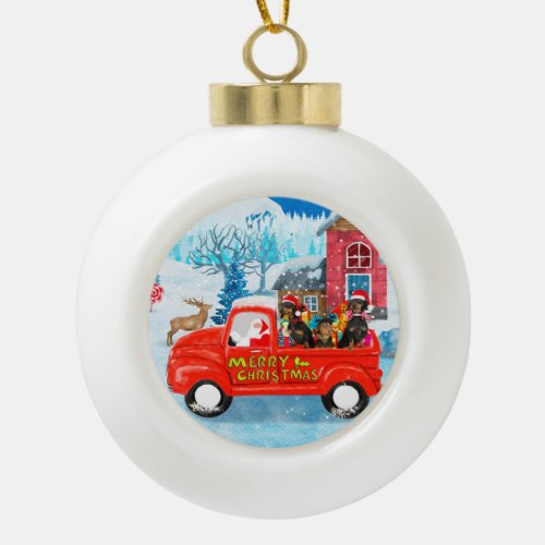 Dachshund Dog in Christmas Delivery Truck Snow  Ceramic Ball Christmas Ornament