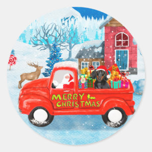 Dachshund Dog in Christmas Delivery Truck Snow  Classic Round Sticker