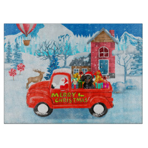 Dachshund Dog in Christmas Delivery Truck Snow Cutting Board