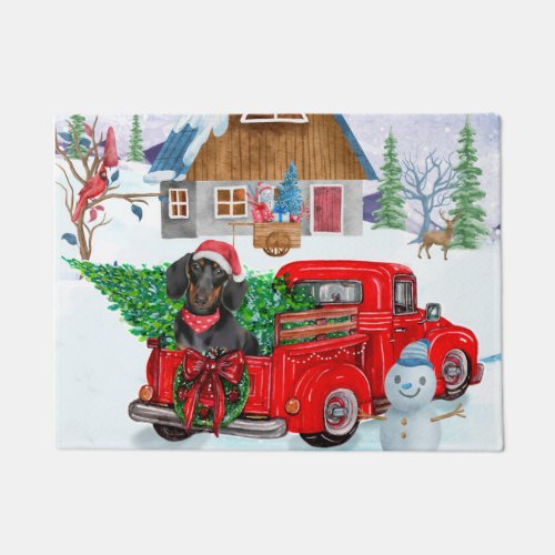 Dachshund Dog In Christmas Delivery Truck Snow Doormat