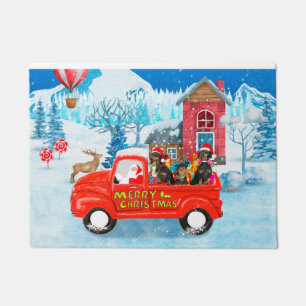 Dachshund Dog in Christmas Delivery Truck Snow Doormat