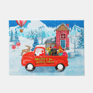 Dachshund Dog in Christmas Delivery Truck Snow Doormat
