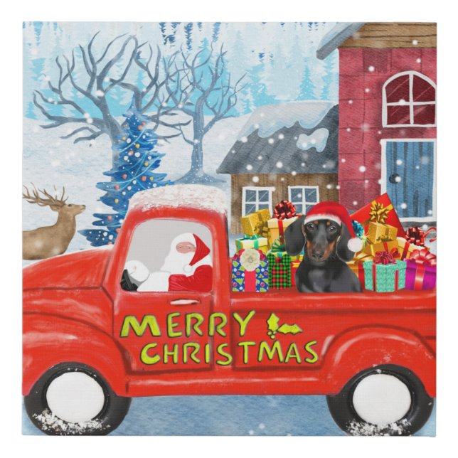 Dachshund Dog in Christmas Delivery Truck Snow  Faux Canvas Print (Front)
