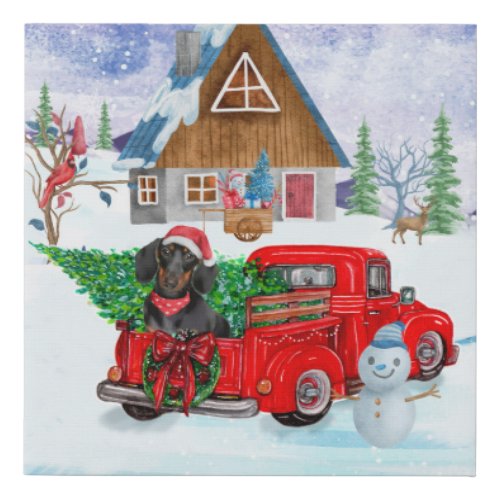 Dachshund Dog In Christmas Delivery Truck Snow  Faux Canvas Print