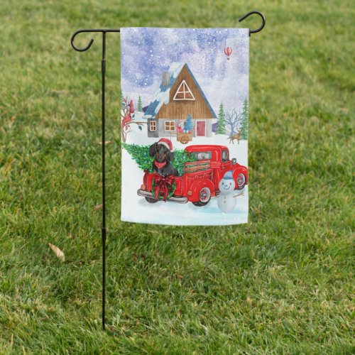 Dachshund Dog In Christmas Delivery Truck Snow Garden Flag